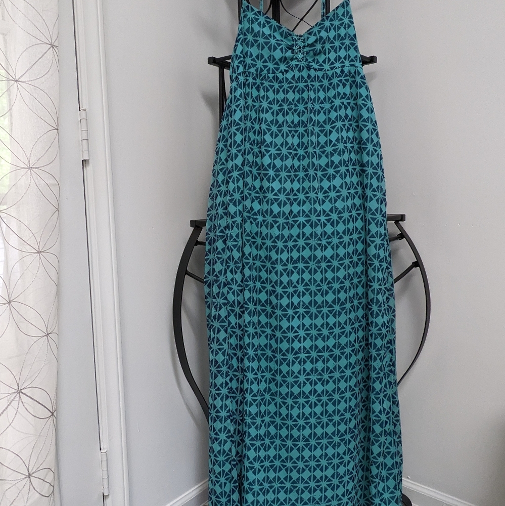 Roxy Solar Eclipse Beachy Blue & Teal Flowy Maxi Dress - Picture 12 of 14